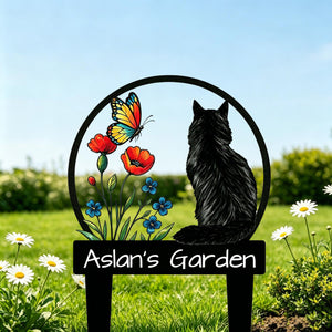 Personalized Cat Garden Sign, Custom Cat Memorial Sign, Metal Garden Decor, Flower Yard Art, Outdoor Decor, Cat Lover Gift, Garden Name Sign