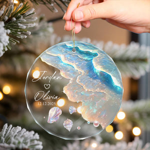 Personalized Ocean Wave Ornament, Custom Engagement Wedding Gift for Couple, Beach Mermaid Tail Keepsake, Mr & Mrs Anniversary Present