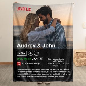 Custom Couples Photo Loveflix Movie Poster - Personalized Blanket - Gift For Couple, Anniversary, Valentine's Day Gift