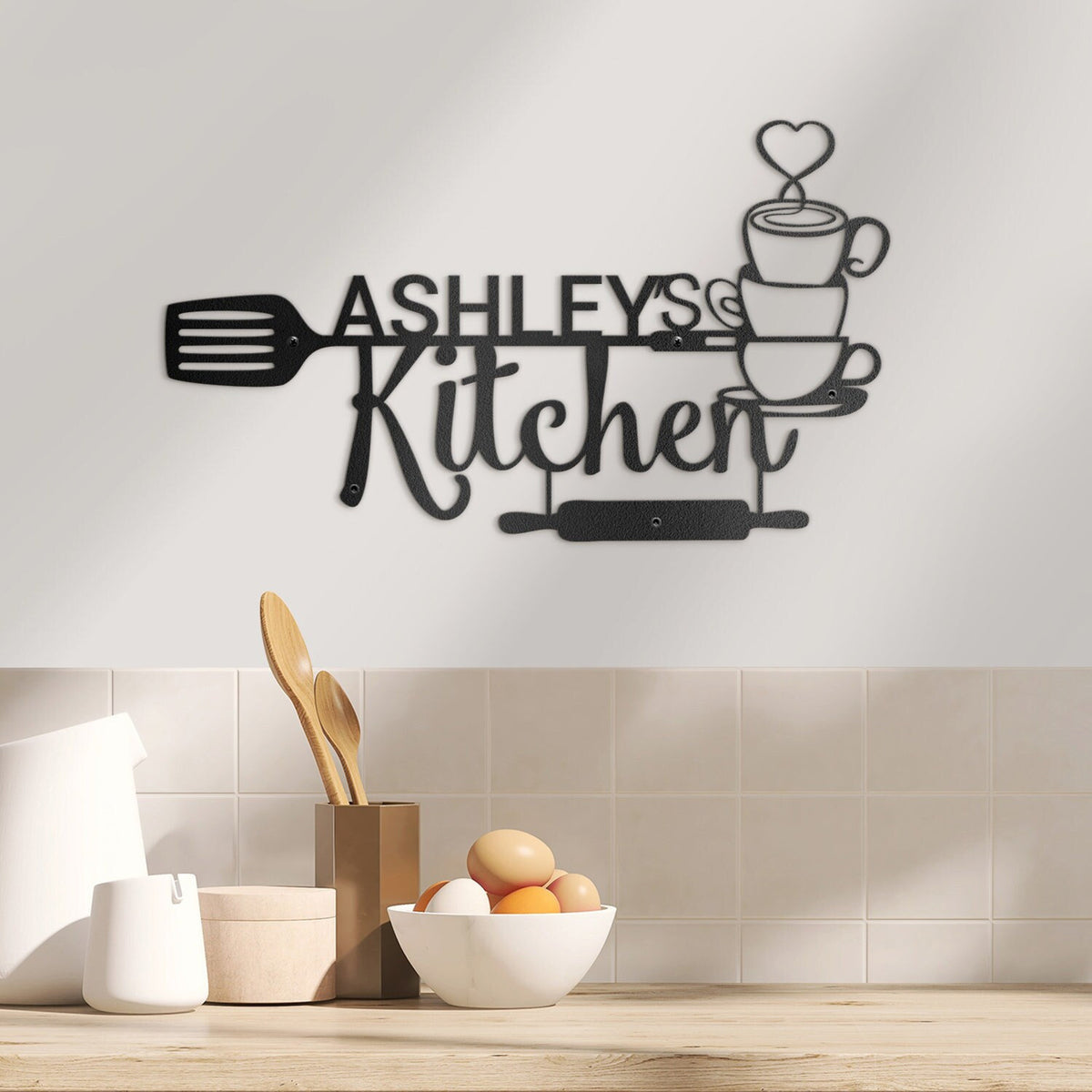 Personalized Kitchen Name Sign, Custom Metal Name Signs, Metal Wall Art, Kitchen Dining Room Decor, Mom's Kitchen, Personalized Sign
