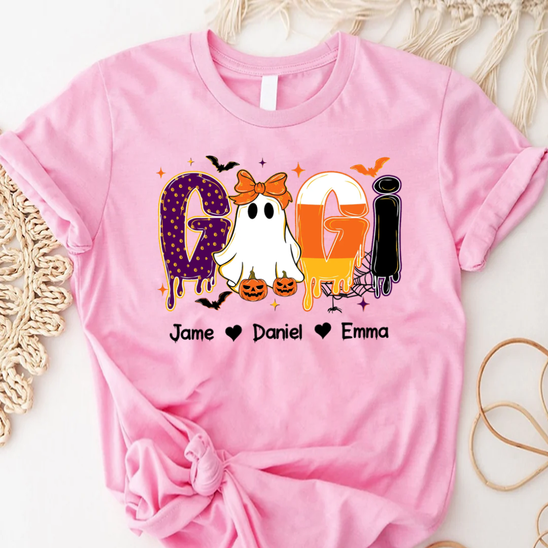 Preppy Halloween Gigi Cute Ghost Grandma and Grankids Shirt - Personalized Apprel - Gift For Grandma, Halloween Gift