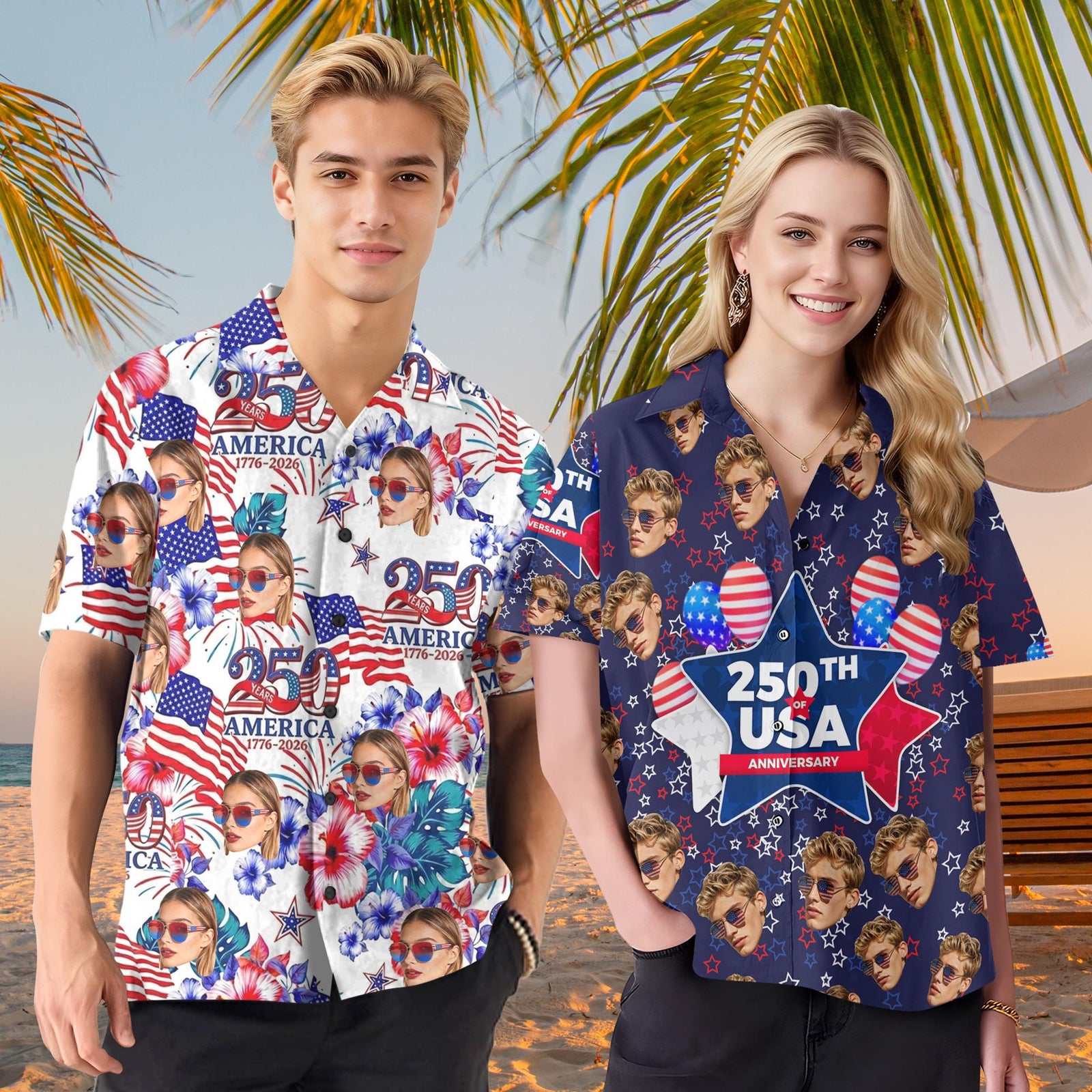 Custom Face Hawaiian Shirt: American Flag 250th Anniversary Shirt, Independence Day Gift