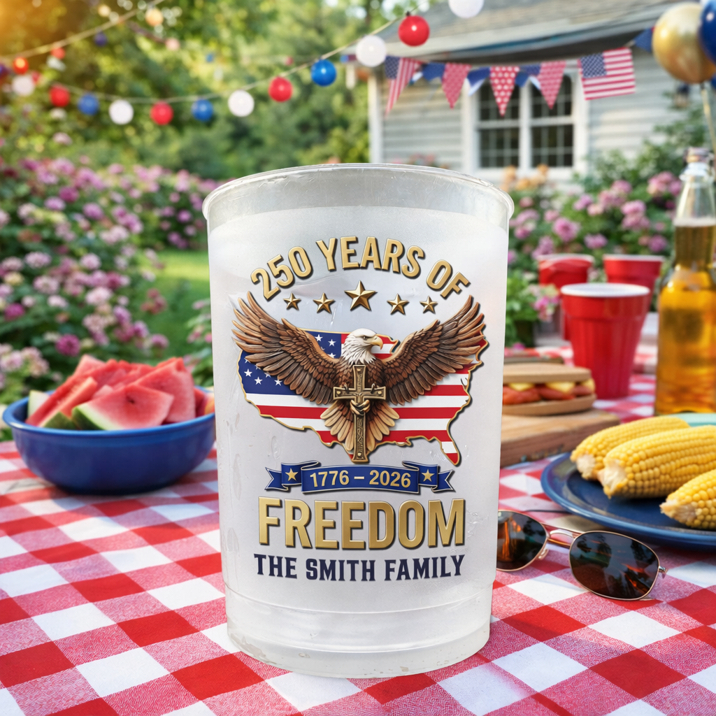 Hundreds Years Of Freedom - Personalized Plastic Frosted Water Cup - Patriotic Gift For Family, 4th Of July Gift