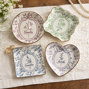Personalized Birth Flower Trinket Dish, Custom Mothers Day Jewelry Dish, Toile De Jouy Wedding Bridesmaid Gift, Birth Month Flower Ring Dish