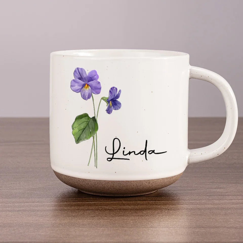 Birth Month flower & Name - Personalized Pottery Mug - Gift For Best Friends, BFF, Sisters