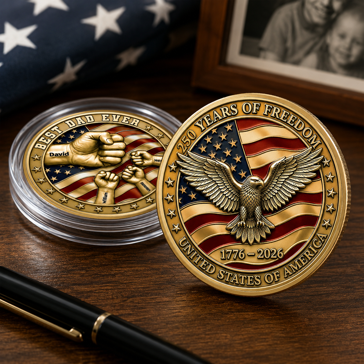 Best Dad Ever USA 250Th Anniversary - Personalized Metal Coin - Gift For Father, Patriotic Gift, Father's Day Gift