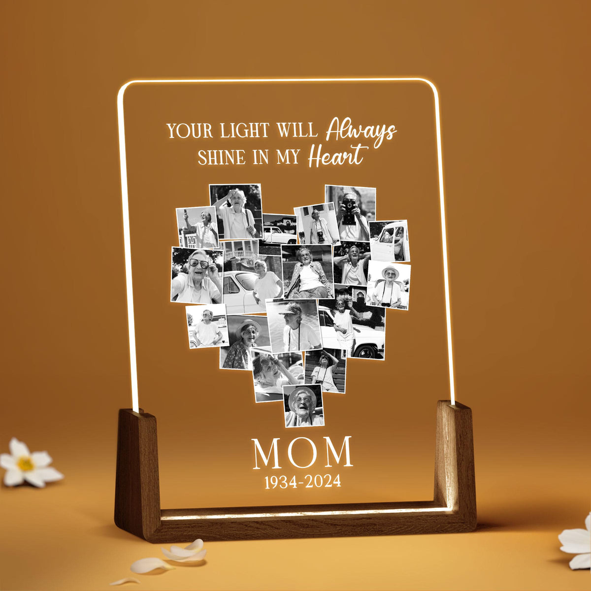 Personalized Memorial Night Light with Photo - Your Light will always Shine - Memorial Photo Gift, Loss of Loved Ones Gift