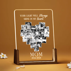 Personalized Memorial Night Light with Photo - Your Light will always Shine - Memorial Photo Gift, Loss of Loved Ones Gift