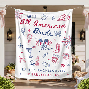 All American Bride Bachelorette Tapestry, Independence Day Bach Banner Decor, Custom Fourth Of July American Backdrop, 4th of July BridalShower