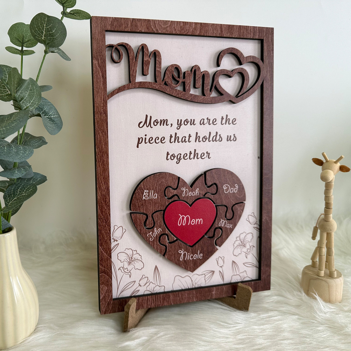 Personalized Mothers Day Puzzle Sign, You are the Piece that holds us together, Mothers day gift, Gift for Mom, Engraved Wood Sign
