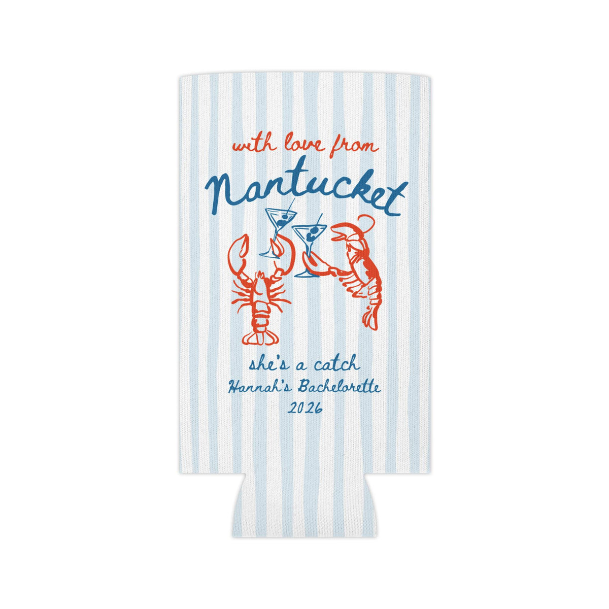 Nantucket Bachelorette Can Coolers, She's a Catch Drink Coolers, Custom Nantucket Beach Party Favors, Girls Trip Drink Holders