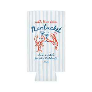 Nantucket Bachelorette Can Coolers, She's a Catch Drink Coolers, Custom Nantucket Beach Party Favors, Girls Trip Drink Holders