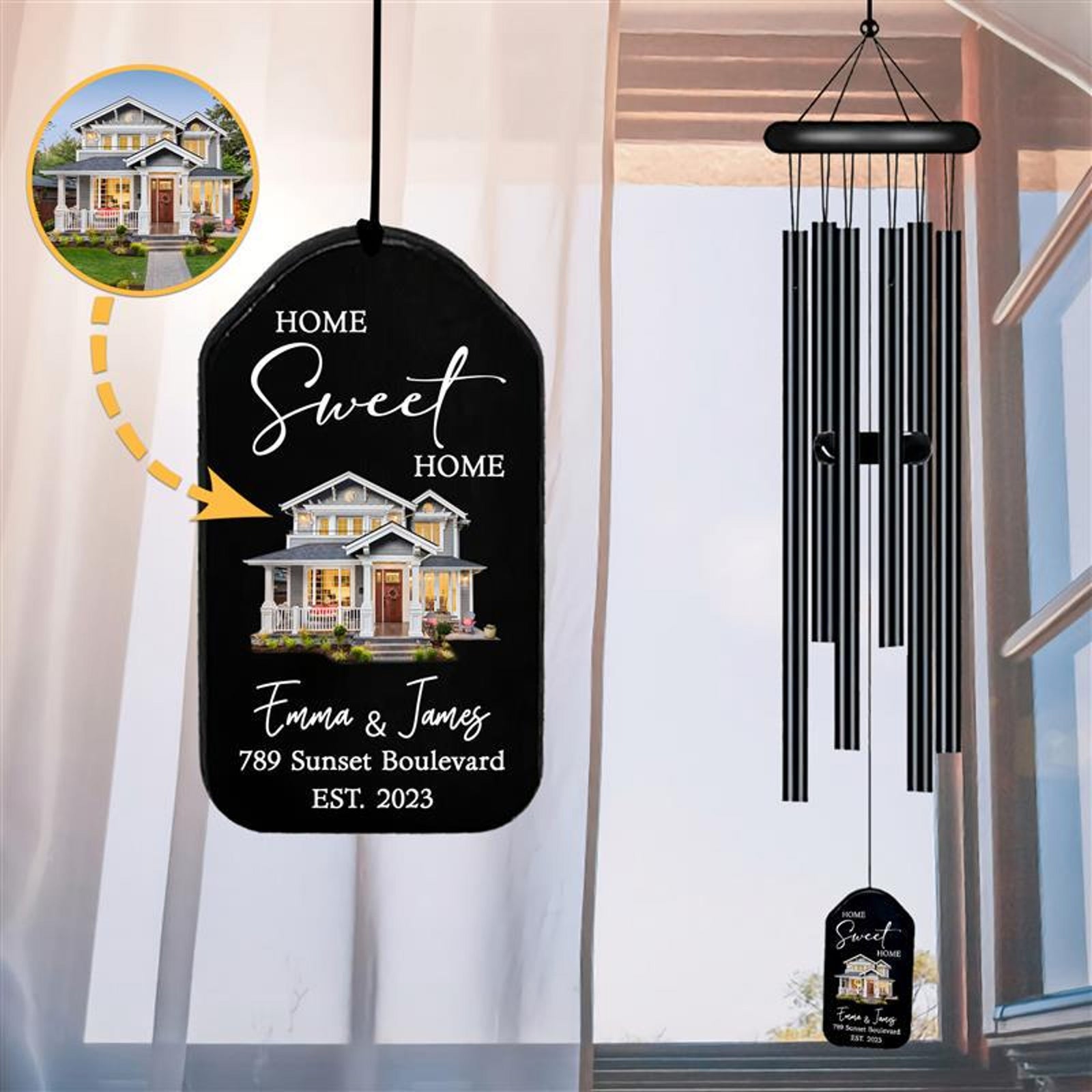 Personalized Home Sweet Home Wind Chime, Housewarming Wind Chime, Housewarming Gifts, New Home Gifts, Custom House Photo, Unique Gift
