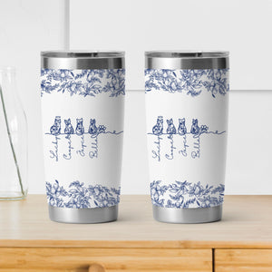 Custom Cat Tumbler, Personalized Cat With Name Tumbler, Toile De Jouy Cat Line Art Mug, Gift For Cat Owner, Pet Memorial Pet Loss Keepsake