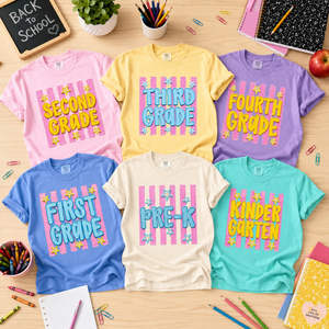 Retro Striped Fourth Grade Teacher Shirt, Back To School 4th Grade Teacher Tshirt, Elementary School Tee Pre Kinder Tee Faux Handpainted Top