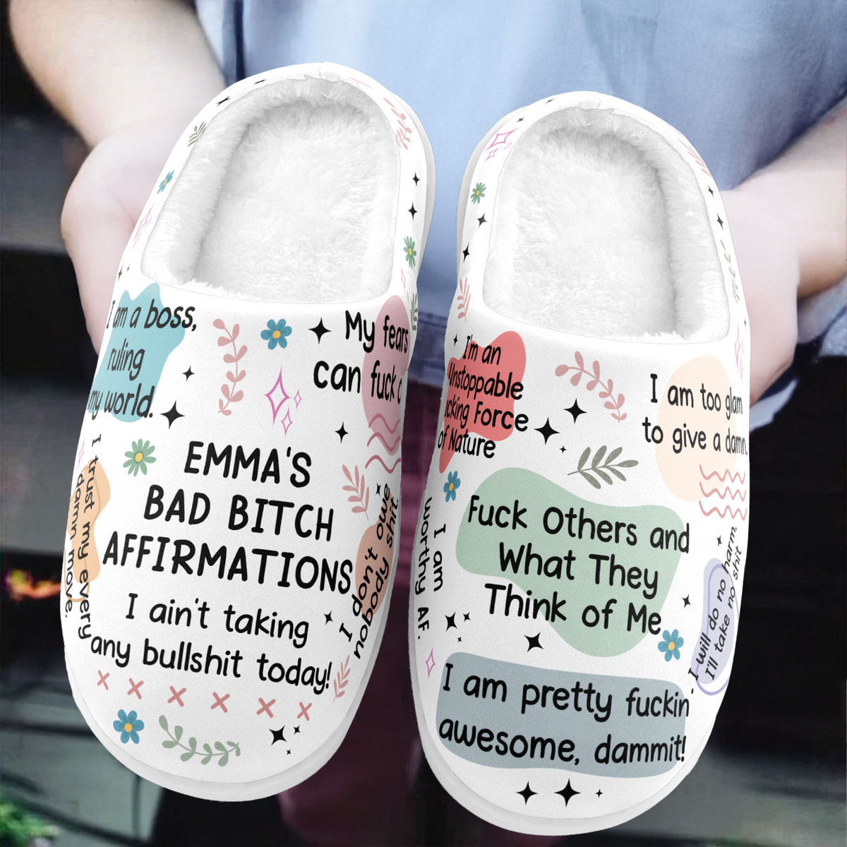 Daily Affirmations - Personalized Fleece Slipper - Christmas Gifts For Daughter, Friends, Sister, For Me