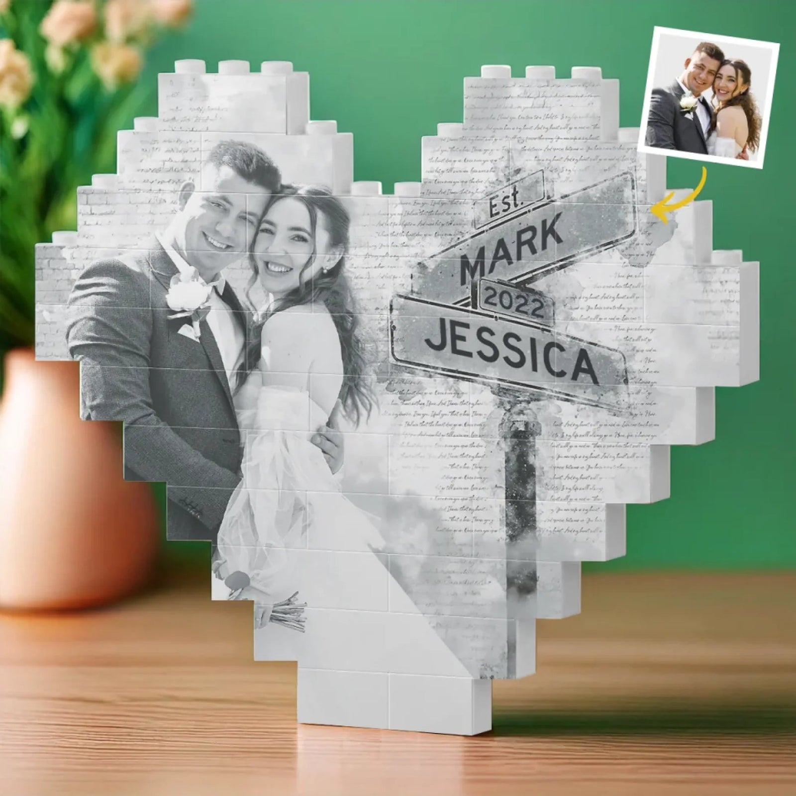 I'm Always With You Sign Post Heart Shaped - Personalized Building Block Puzzle - Anniversary Gift, Valentine's Day Gift For Couple