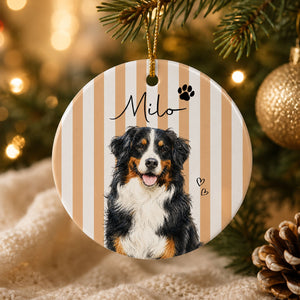 Personalized Watercolor Pet Portrait Striped Ornament - Christmas Gifts For Dog Cat Lovers