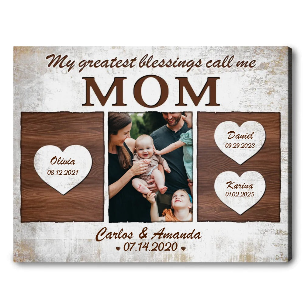 My Greatest Blessings Custom Family Photo - Personalized Canvas - Family Wall Art Decor, Gift For Mother