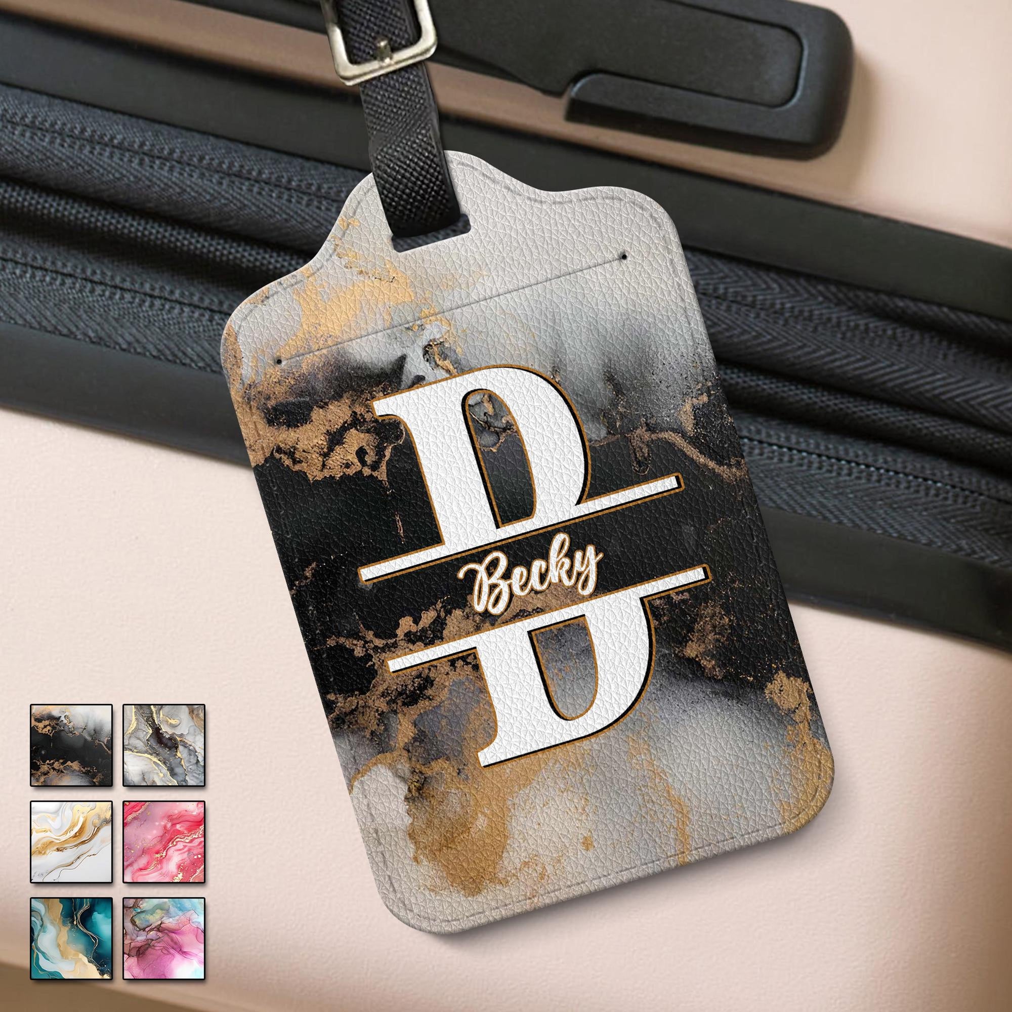Custom Leather Luggage Tag with Monogram, Personalized Name & Design, Unique Travel Gift for Her Him
