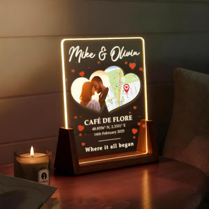 Personalized Engagement Map Light with Photo, Custom Location Couple Gift, Anniversary Gift, Valentine's Day Gift