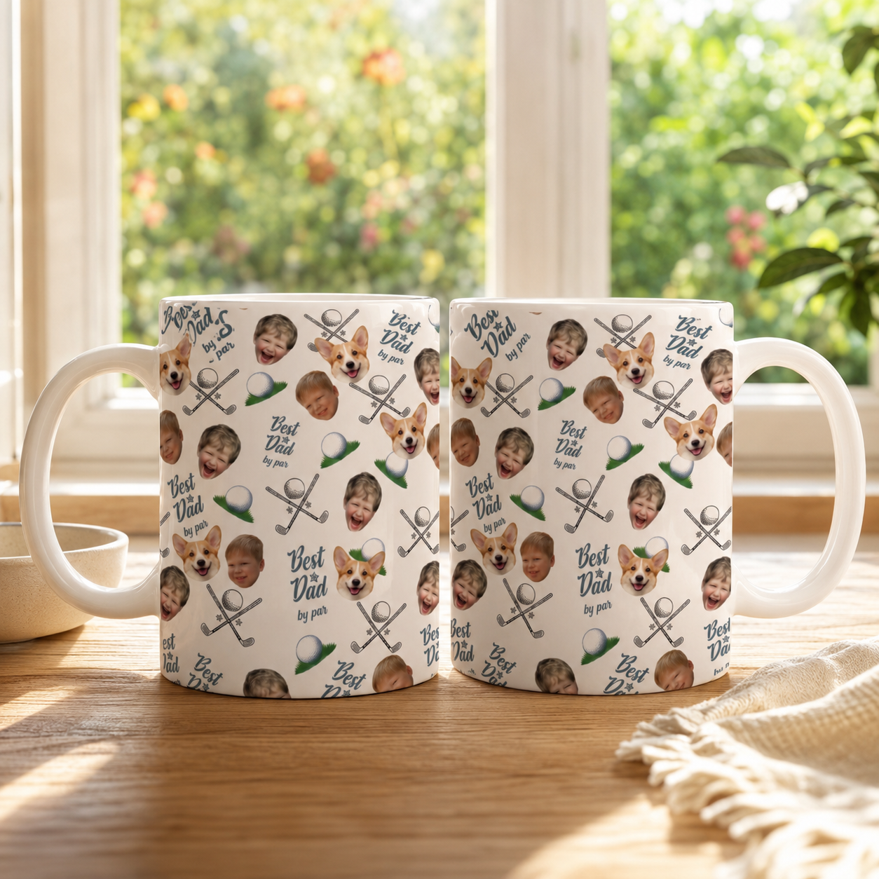 Personalized Golf Dad Mug, Custom Kid Face Best Dad By Par Coffee Mug, Father s Day Gift for Dad, Golf Lover Gift