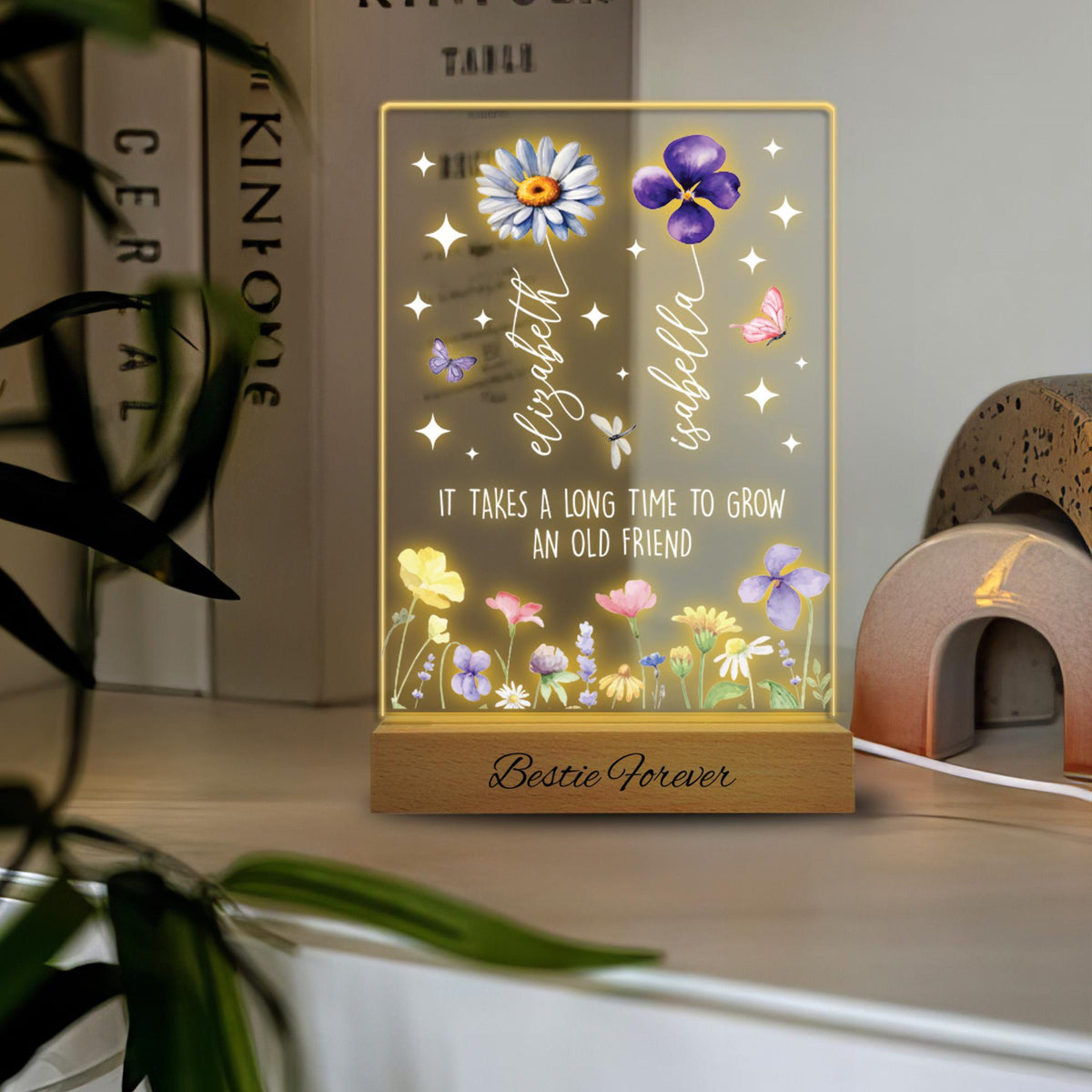 Personalized Bestie Forever Acrylic Photo Night Light, Birth Month Flower Gift, Gift For Sisters, Besties, Soul Sisters