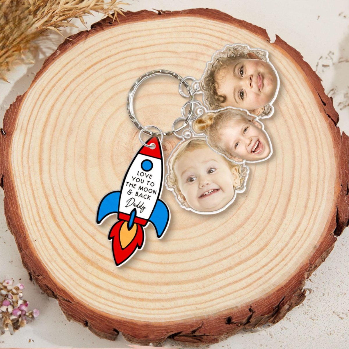 Love You To The Moon And Back Keychain, Personalized Baby Face Keyring, Father's Day Gift from Son Daughter, Gift for Husband, New Dad Gift