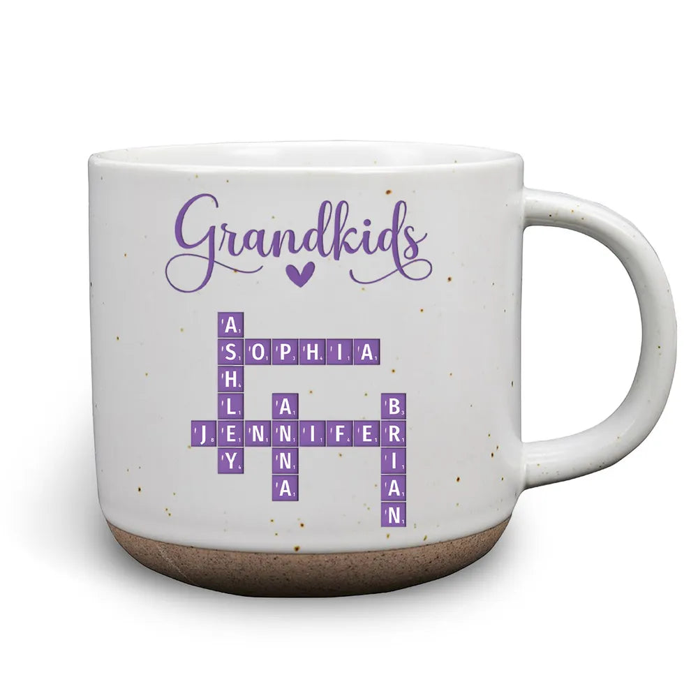 Grandkids Purple Crossword Wildflower Pattern - Personalized Pottery Mug - Gift For Grandma Mom, Mother's Day, Birthday Gift