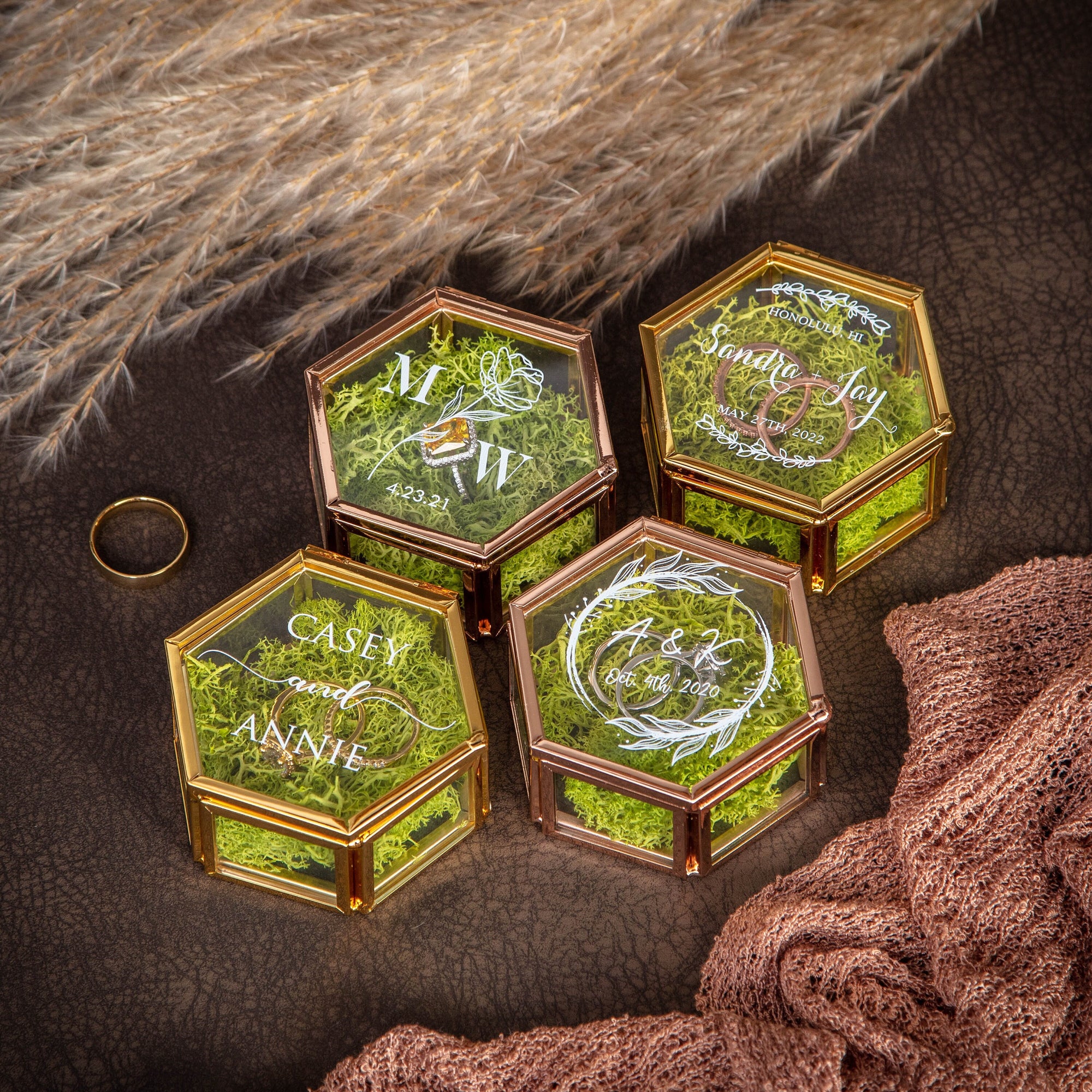 Hexagon Glass Ring Box - Personalized Ring Box for Wedding Ceremony Custom Modern Ring Holder for Proposal Engagement Gift for Her