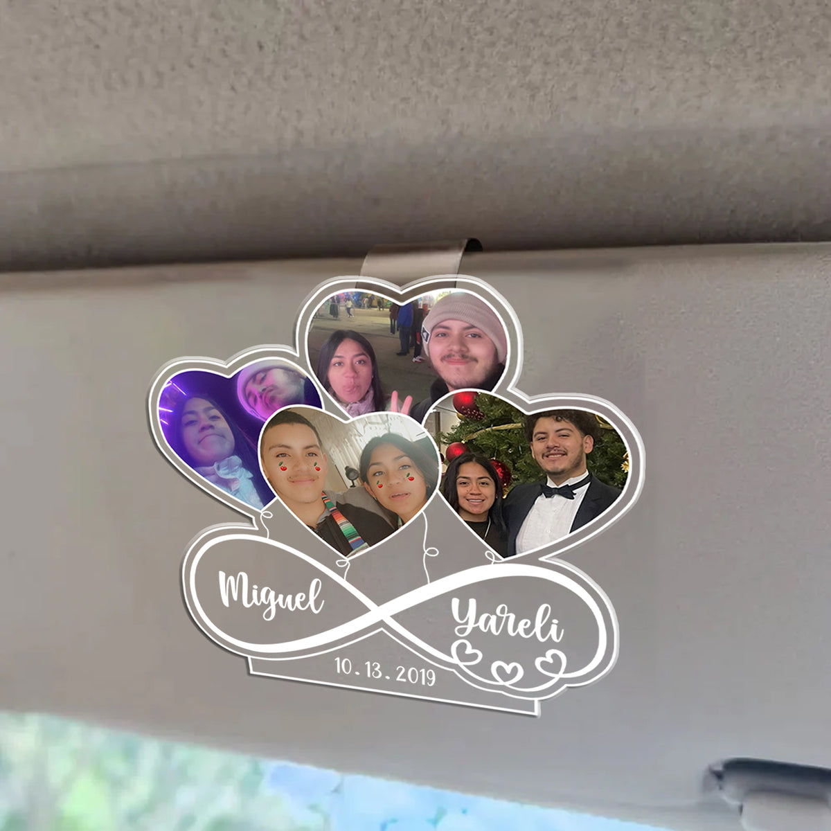 Infinity Love Heart Balloons Custom Photo - Personalized Car Visor Clip - Gift For Couple