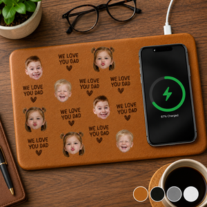 Happy Father's Day Custom Kid's Faces - Personalized Wireless Charging Mat - Gift For Dad Grandpa, Father's Day Gift
