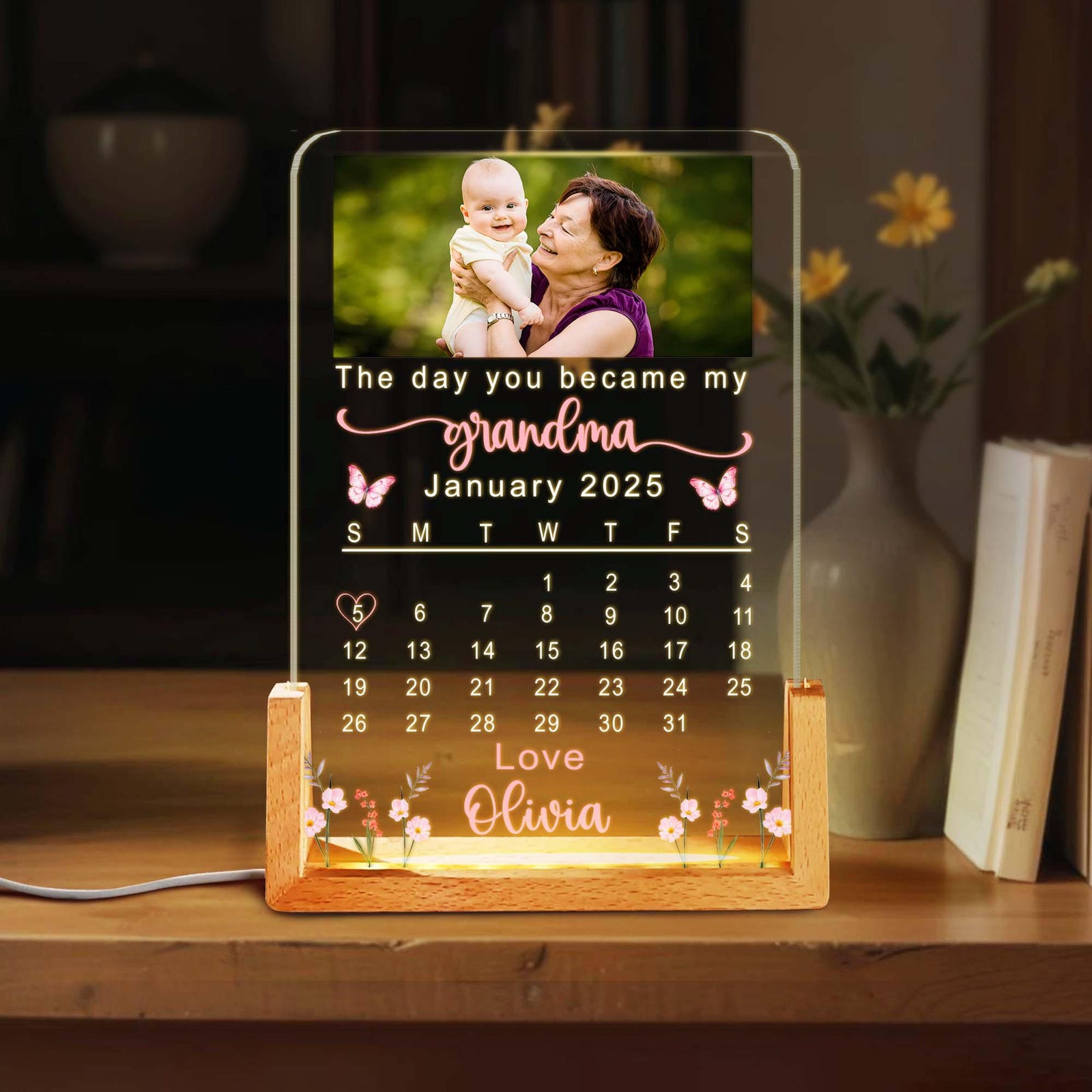 Custom Photo Grandma Gift, The Day You Became My Grandma Desk Name Night Light, Grandma Granny Birthday Gift, Mother's Day Gift, New Grandma Gift