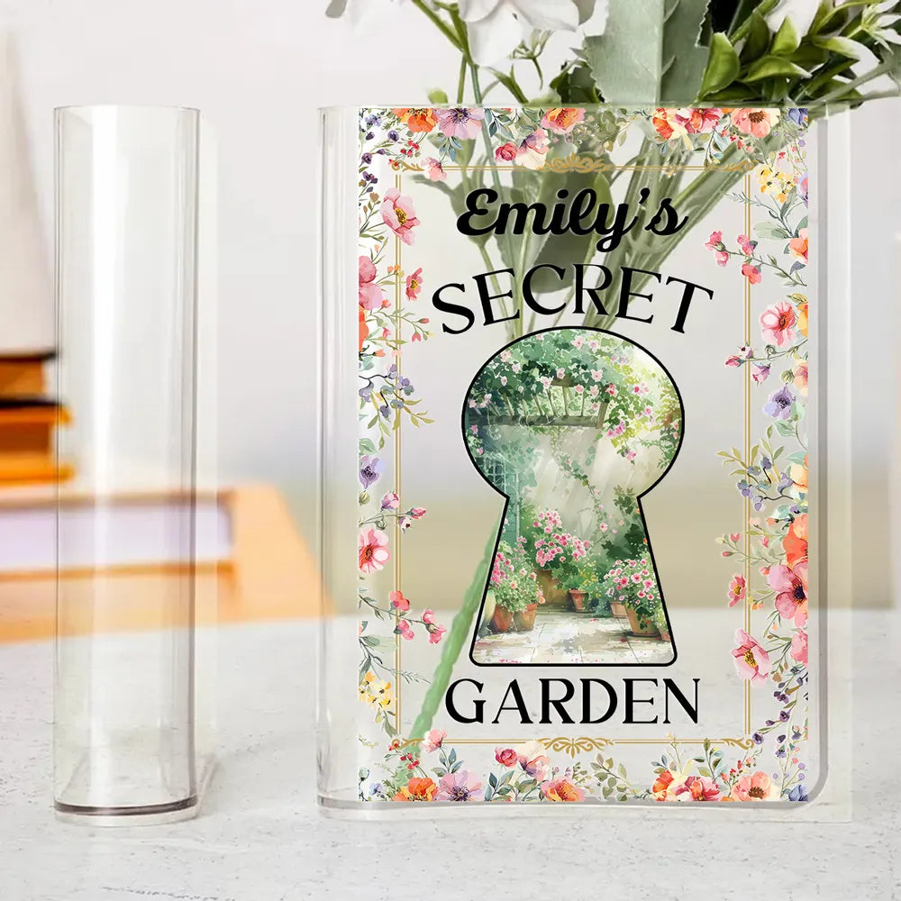 My Secret Garden - Personalized Acrylic Book Vase - Gift For Book Lovers, Bookworm Gift