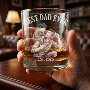 Personalized Photo Dad Whiskey Glass,Custom Photo Whiskey Glass for Dad, Daddy Est Glass, Father's Day Gift for Dad