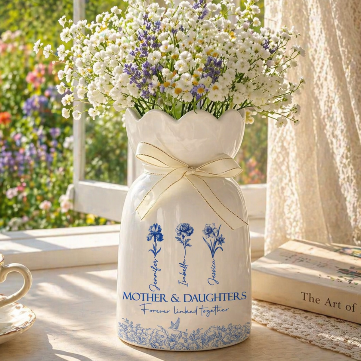 Mother & Daughter Forever Linked Together - Personalized Bloom Vase - Gift For Mom, Mother's Day Gift