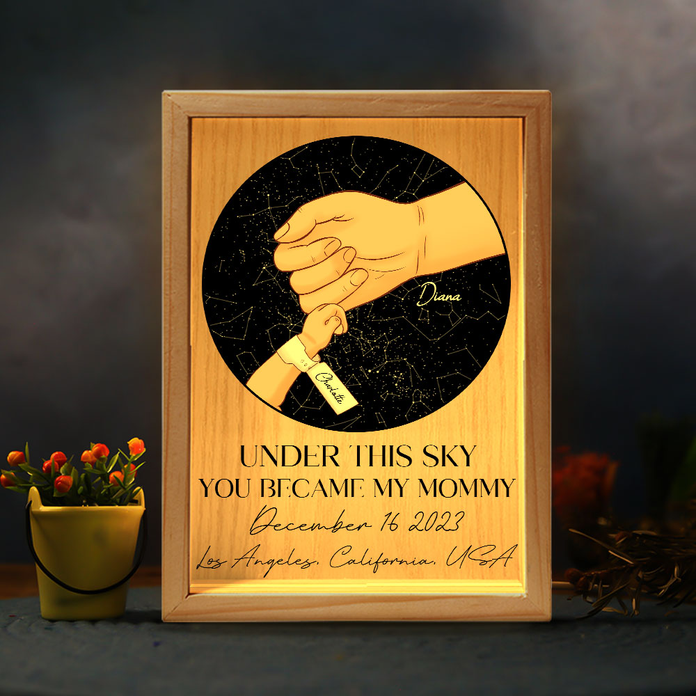 Under This Sky You Became My Mommy 1st Mother's Day - Personalized Frame Light Box - Gift For New Mom