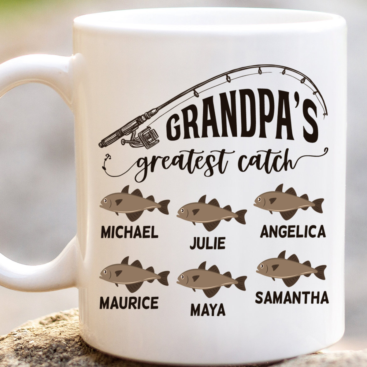 Personalized Grandpa Fishing Mug, Grandpa Birthday, Grandfather Mug, Gift for Grandpa from Grandkids