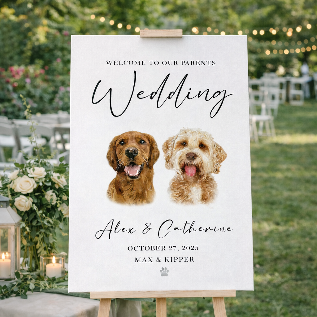 Custom Watercolor Pet Wedding Welcome Sign, Custom Pet Photo, Personalized Dog Cat, Welcome Board Wedding Sign, Welcome To Our Wedding Canvas