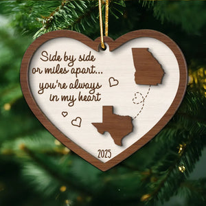 Long Distance But Always In My Heart - Personalized 2-Layer Wooden Ornament - Christmas Gift For Family, Siblings, Sisters, Togetherness Keepsake