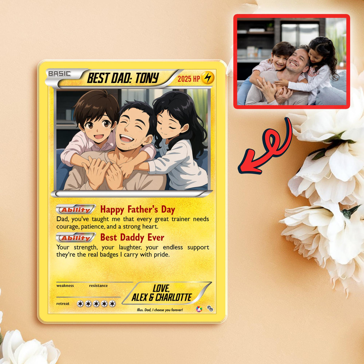 Personalized Father's Day Card, Custom Photo Best Dad Card, Gift For Dad, Custom Photo Anime Style Father's Day Gift