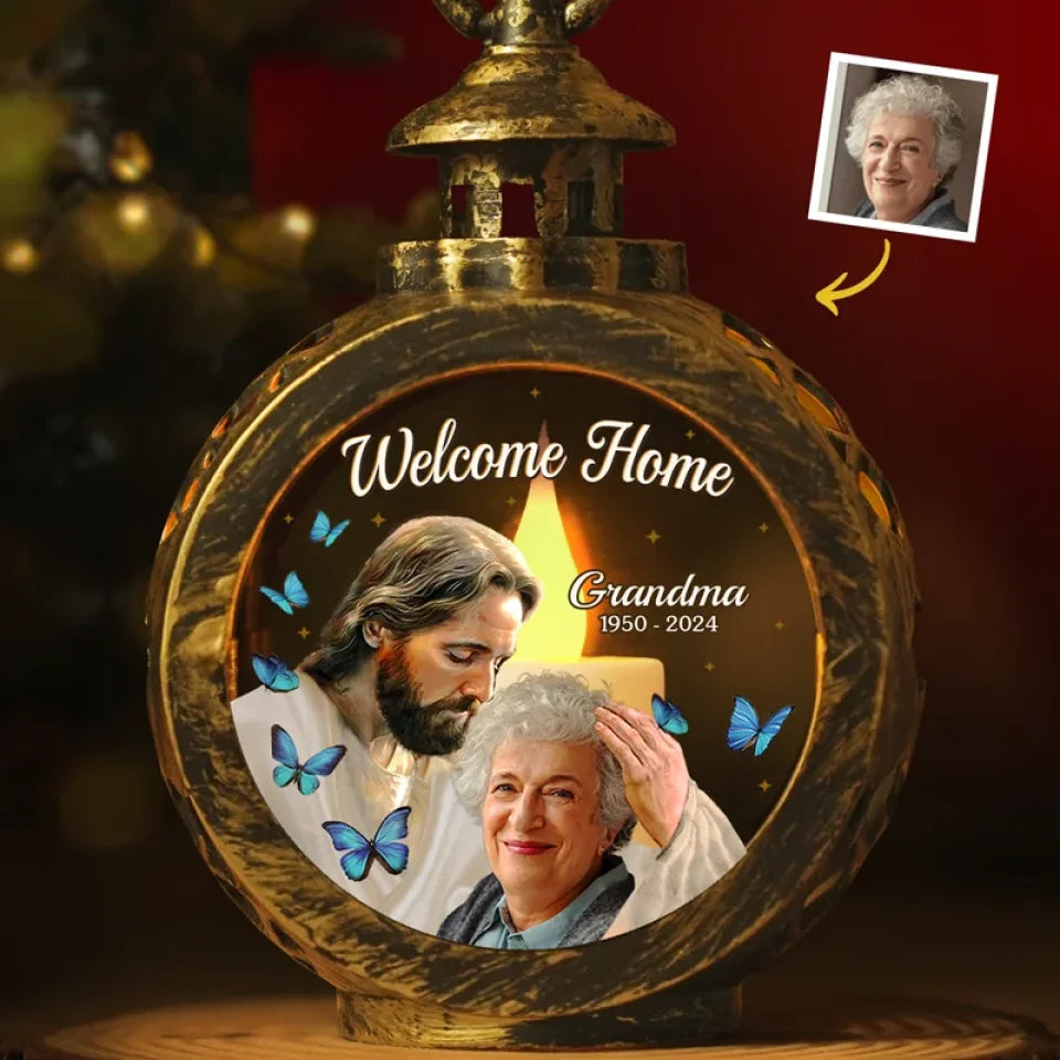 God Has You In His Arms - Personalized Christmas Lantern LED Flameless Candle - Memorial Christmas Gift For Family