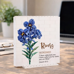 Personalized Birth Flower Initial With Bible Verse Building Block, Gift for Mom Mothers Day, Custom Birth Month Brick Flowers Birthday Gift
