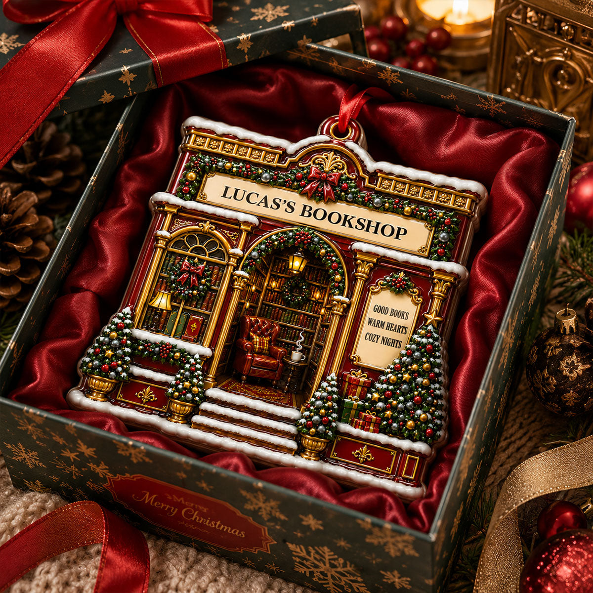 A Reader Lives a Thousand Lives Christmas Bookshop Ornament- Real 3D Raised Ornament