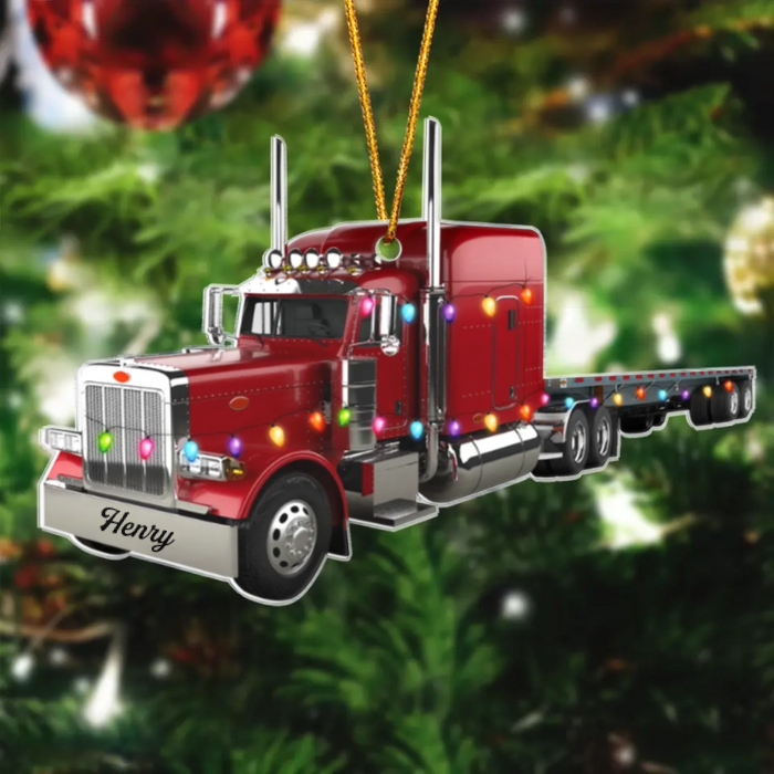 Truck With Flatbed Trailer Personalized Christmas Ornament, Gift For Trucker