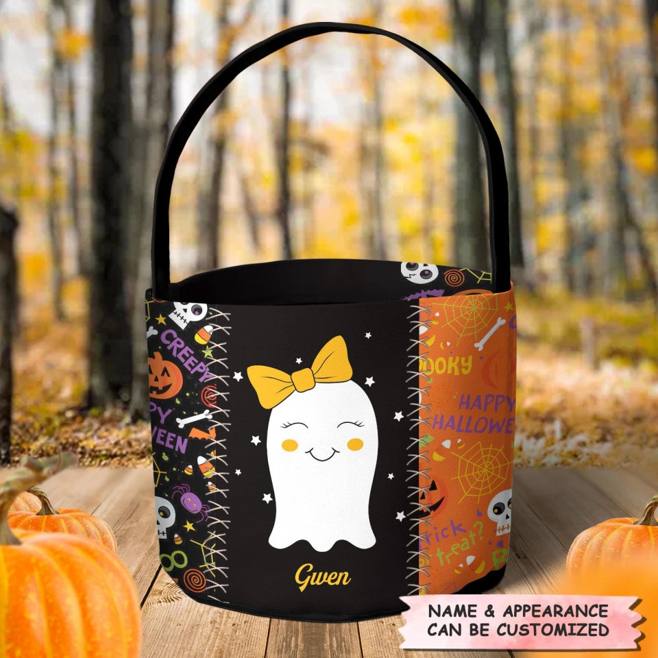 Happy Halloween Trick Or Treat - Personalized Halloween Fabric Basket - Halloween Gift For Kids