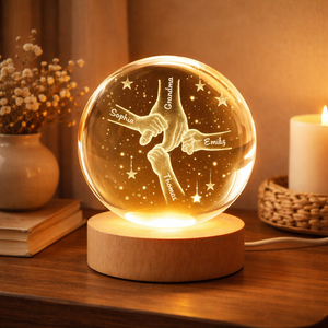 Mom Grandma Kids Holding Hands - Personalized Crystal Ball LED Night Light - Sentimental Mother's Day Gift for Mom, Grandma, Wife