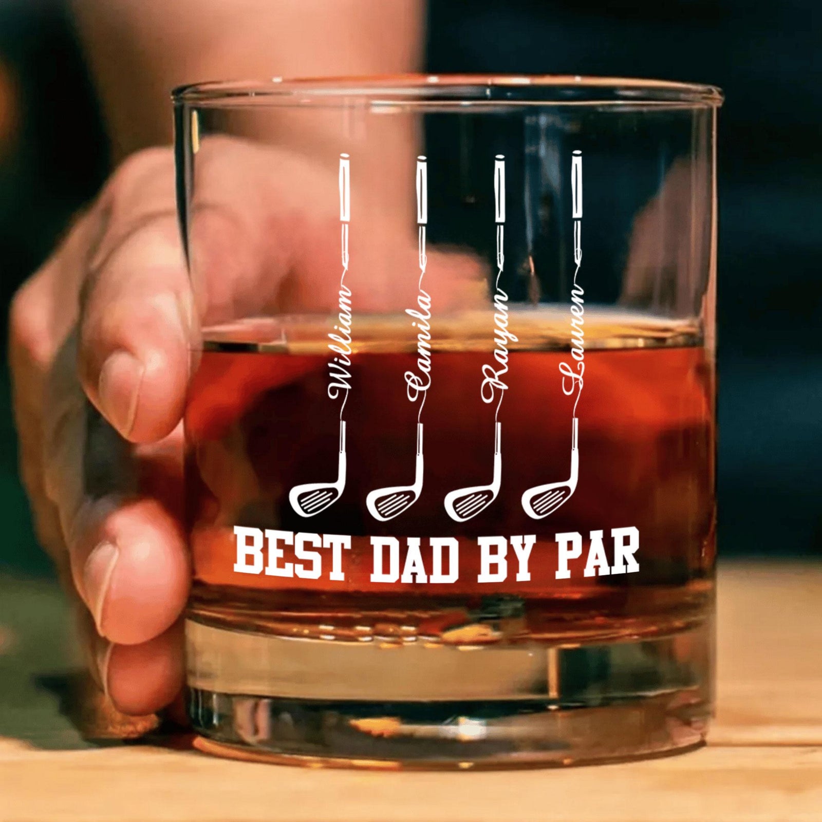 Personalized Father's Day Gift For Dad, Custom Golf Dad Whiskey Bar Glass With Kids Name, Best Dad By Par Wine Glass Gift, Gift For Husband