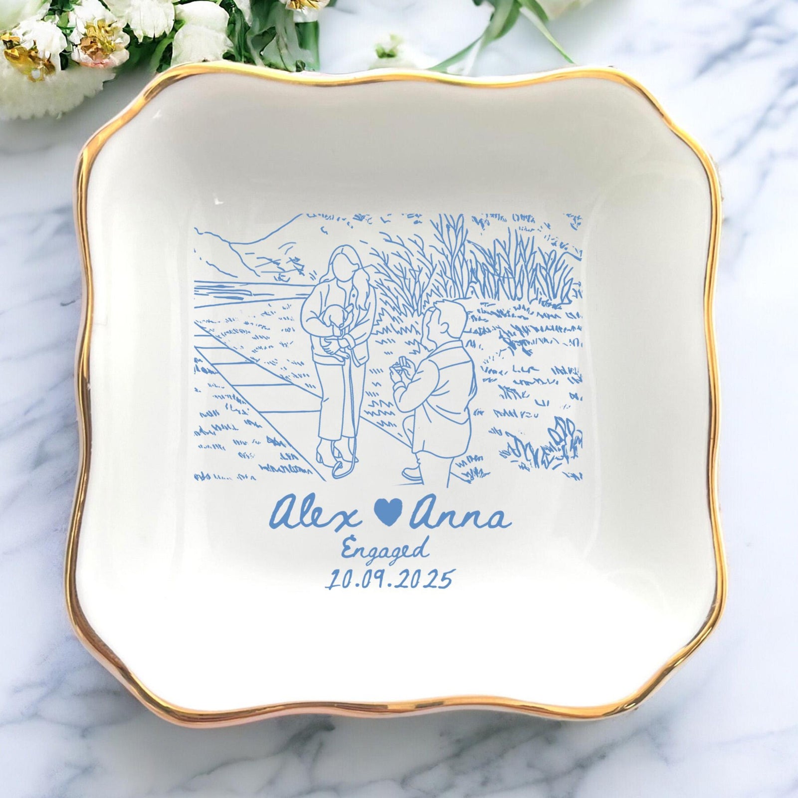 Personalized Couple Portrait Ring Dish, Engagement Gift, Wedding Gift For Bride, Handmade Custom Photo Ring Dish, Custom Photo Jewelry Tray