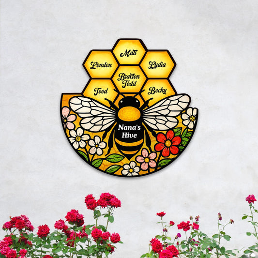 Custom Nana's Bee Hive Color Metal Sign, Mother's Day Gift, Grandma's Garden Decor, Grandkids Names Sign, Nana s Blessings, Wall Decor